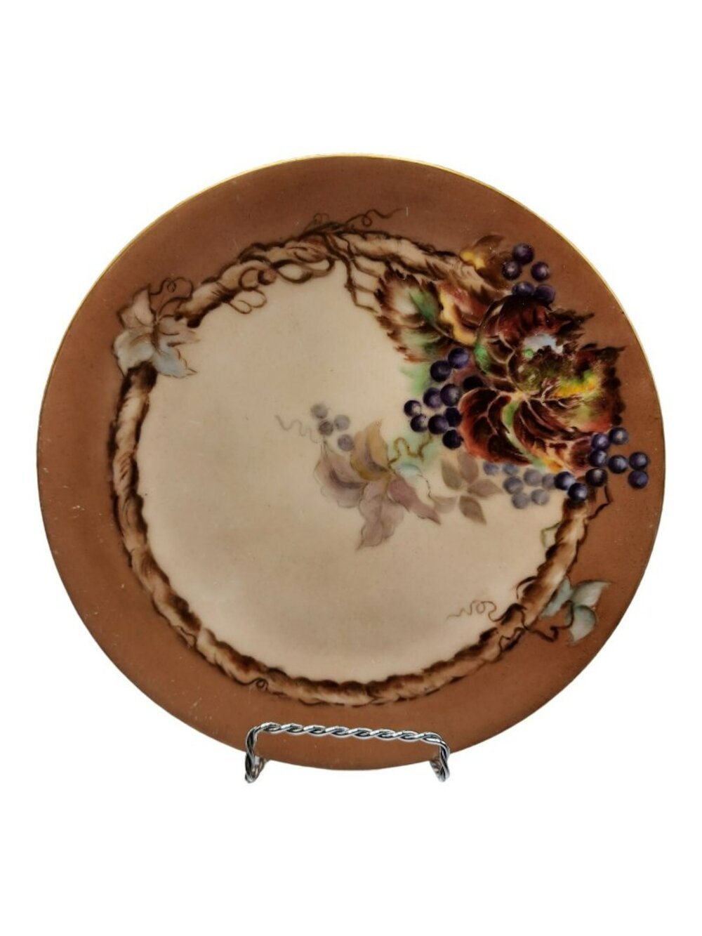 Vtg Thomas Sevres Bavaria Hand Painted Cabinet Plate Fall Leaves Grapes 8 1/2"